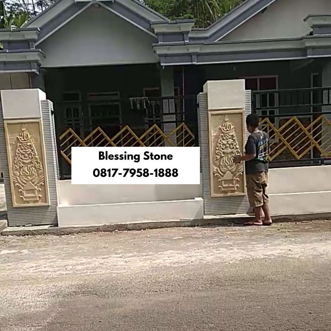 Batu Paras Ukir Motif Kaligrafi hiasan pagar rumah